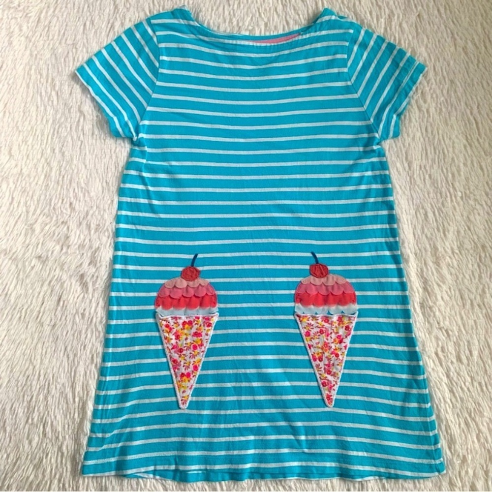 Mini Boden Striped Tunic/Dress with Ice Cream Appliqué Pockets Size 9/10 - Picture 2 of 6